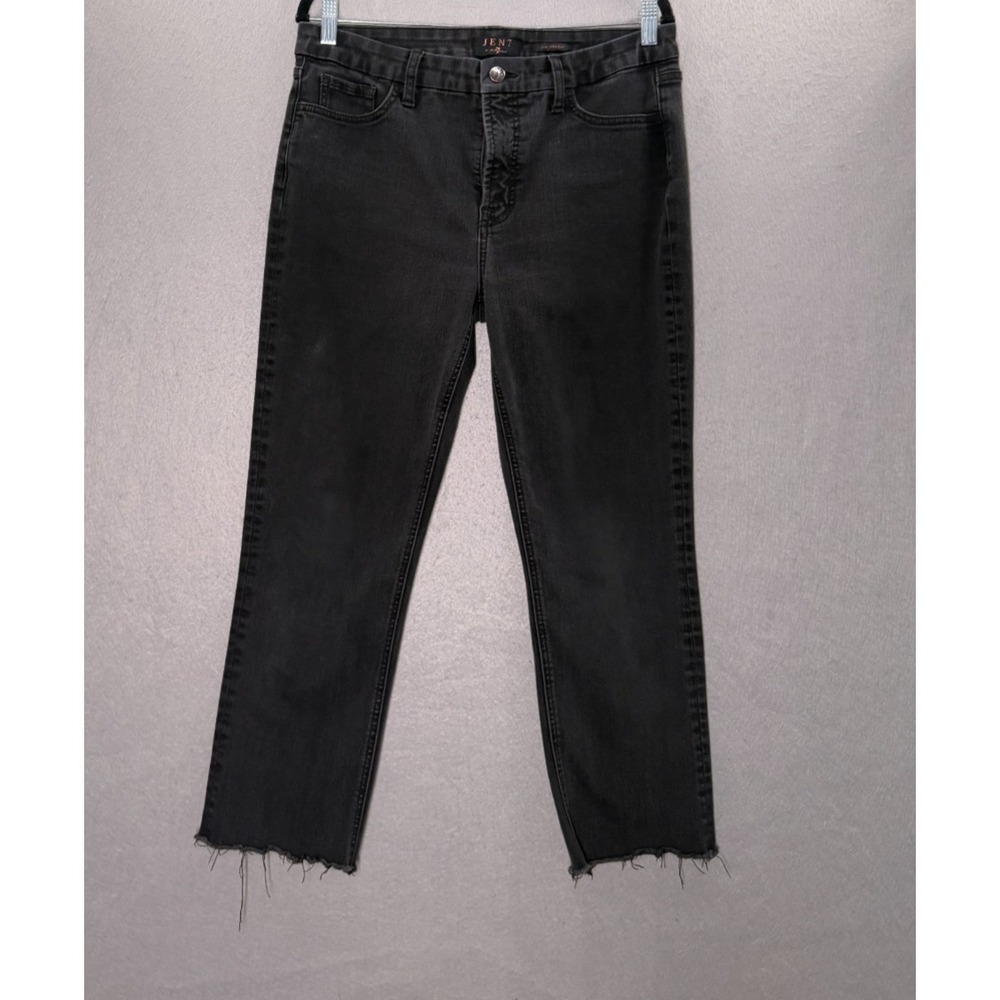 JEN 7 By 7 For All Mankind Slim Straight Jeans Womens 12 Black Raw Hem Ankle